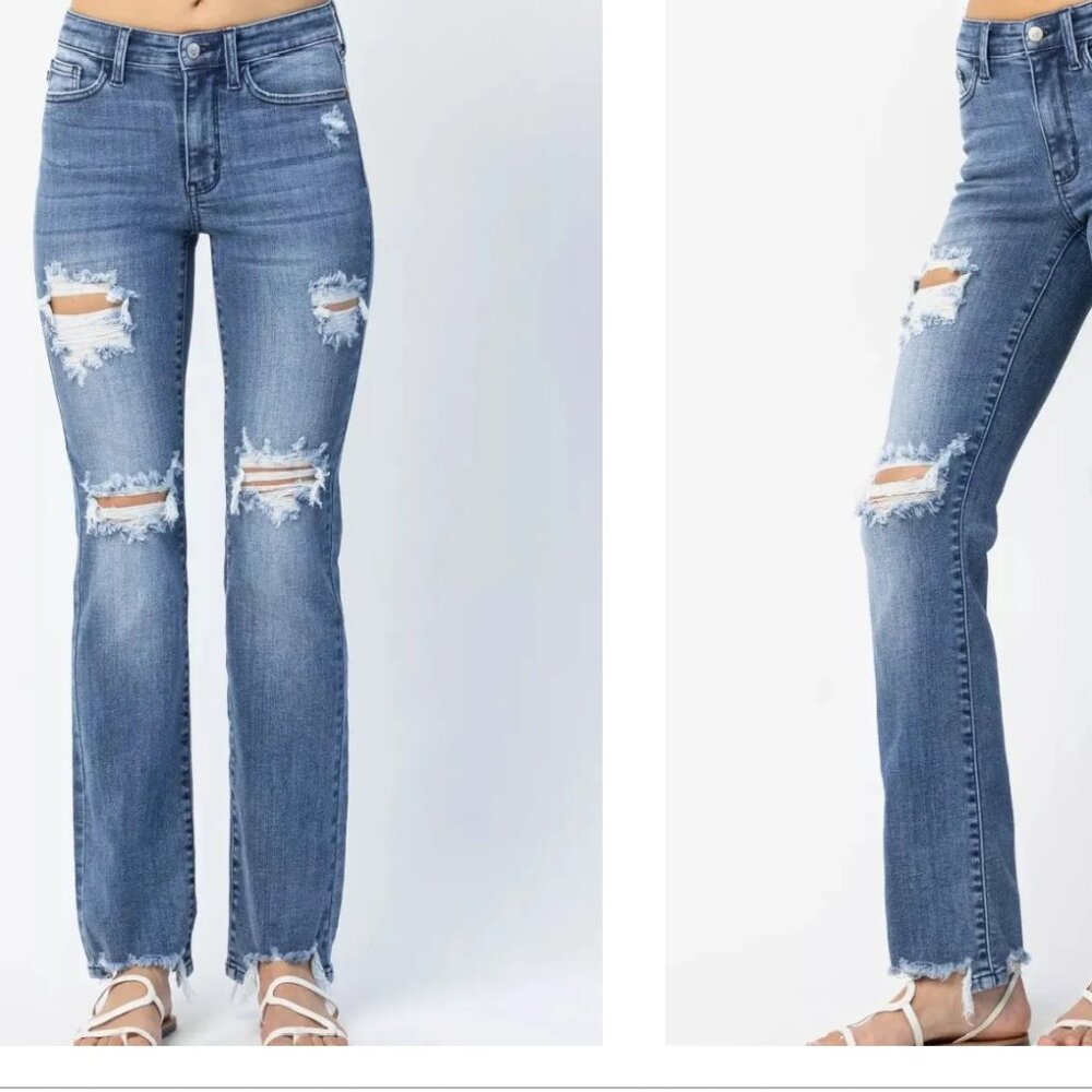 Judy Blue Rebel Stone Destroyed Mid Rise Straight leg Jeans